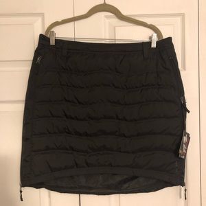 Short, packable down skirt